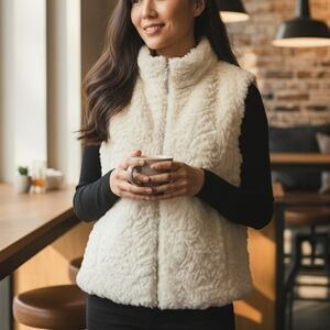 Coldwater Creek Ivory Faux Fur Vest Women's Size Large